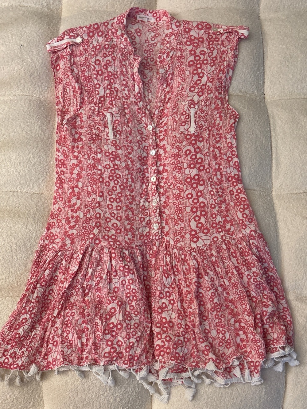 Poupette St Barth Heni Tassel Mini Dress Pink Floral Size S
